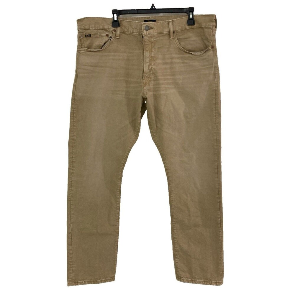 Men's Polo Ralph Lauren Varick Slim Straight Stretch Jeans Beige Size 38x32
